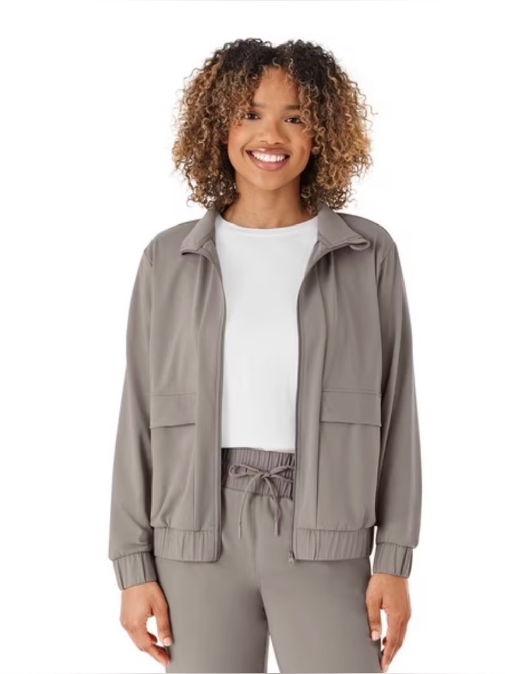 Women's Taupe Bomber Travel Jacket with Pockets